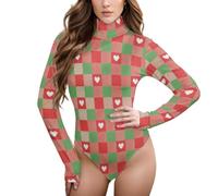 BCFHRGT Merry Christmas Rosso Verde Amore Plaid manica lunga Mock Dolcevita Uscire Top per le Donne, Plaid rosso verde Love Merry Christmas, XX-Large