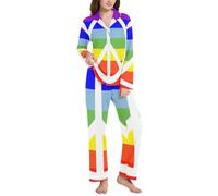 BCFHRGT Pace Flag - Pigiama lungo da donna con risvolto, Bandiera del Pace, Medium
