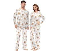 BCFHRGT Pigiama coordinato per coppie in stile kawaii con cocker spaniel e cani, set pigiama bianco per uomini e donne, morbido e caldo, Cocker Spaniel in stile kawaii con cani bianchi, Medium