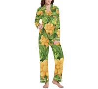BCFHRGT Pigiama da donna con risvolto e cavolo giallo, Giardino di cavoli gialli, Medium