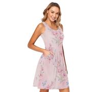 BCFHRGT Romantico rosa floreale girocollo abito senza maniche con tasche abito canotta per le donne, Romantico floreale rosa, M