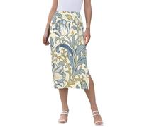 BCFHRGT William Morris - Gonne midi da donna con tulipani gialli e blu, sotto il ginocchio, alla moda