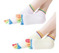 BCHKO 2 Paia Calze Antiscivolo da Yoga per Donna, Calzini Divertenti con Dita per Pilates, Danza, Ospedale, Fitness, Sport, Adulti con Suole in Gomma (EU36-43) (Colorate)