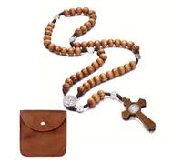 BCHKO Collana Rosario Cattolica in Legno Naturale, Catenina da Preghiera con Croce, Ideale per Comunione, Battesimo, Messa, Studio Biblico (con Sacchetto per Conservazione)