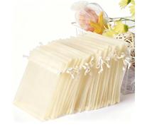 BCHKO Set da 50 Sacchetti Regalo in Organza con Coulisse, Bustine per Gioielli e Bomboniere per Matrimoni o Ricevimenti (8 x 10 cm) (color crema)