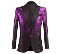 Bciopll Giacca da Uomo con Paillettes Sfumate da Uomo 2023 Giacca da Abito da Cerimonia per Ballo di Fine Anno Purple Black US Size 40 M