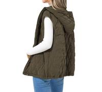 Bciopll Gilet da donna in cotone parka corto con cappuccio senza maniche caldo gilet, Esercito En8, L