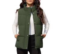Bciopll Piumino invernale da donna, con colletto rialzato, leggero, senza maniche, imbottito, abbigliamento esterno, Esercito En8, S