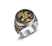 BCJMKDX Anelli, Anello intricato con motivo di San Giorgio che uccide il drago, stile nodi epici e mitologici, in acciaio al titanio, squisito(Silver+Gold,U)