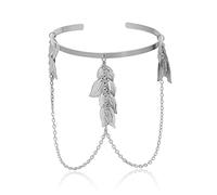 BCJMKDX braccialetto bohémien, Braccialetto Boho color oro e argento con foglie for la parte superiore del braccio, for donna, alla moda, retrò, ciondoli femminili(Silver)