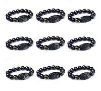 BCJMKDX Bracciali di Ossidiana, Braccialetti con amuleto Portafortuna in Ossidiana Nera Naturale Che intagliano i Gioielli dello Zodiaco Cinese dei dodici Santi patroni del Buddha Natale