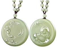 BCJMKDX Collana con Volpe Collana con Ciondolo in Giada e Raffigurante Il Buddha ridente del Maitreya, Perline Intere in Agata Cordino amuleto(B)