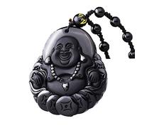 BCJMKDX Collane di Ossidiana, Vero Lavoro Manuale Cinese Ossidiana Nera Naturale intagliata Buddha Dio della Fortuna Amuleto Collana con Ciondolo Fortunato Gioielli di Moda