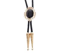 BCJMKDX Collane. Men Faux Leather Rope Necktie Wedding Necklace with Metal Flower Crown Stone Jewelry Western Cowboy Neckwear(Black)