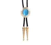 BCJMKDX Collane. Men Faux Leather Rope Necktie Wedding Necklace with Metal Flower Crown Stone Jewelry Western Cowboy Neckwear(Blue)