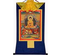 BCJMKDX Elemento Decorativo per Interni. Arazzo Buddista Tibetano tantrico Thangka, Shakyamuni, Broccato con Stampa a Caldo(Blu,Medium(62cm*47cm))