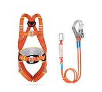 BCJMKDX Imbracatura di Sicurezza. Imbracatura di Sicurezza anticaduta, Imbracatura anticaduta Completa con Cordino, Kit di Sicurezza for Arrampicata su Roccia(Orange)