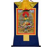 BCJMKDX Lente di ingrandimento per Schermo Arazzo Buddista Tibetano tantrico Thangka, Tara Verde, Khadiravani, Broccato con Stampa a Caldo(Blu,Small(35cm*27cm))