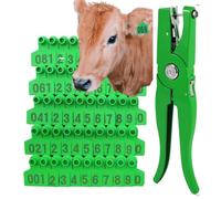 BCJMKDX Marchi auricolari numerati, numero di plastica, bestiame, bovini, auricolari Tagger + orecchio Tapplicator per bovini, mucca, maiale, capra, pecora, 201-300/301-400 (verde, 101 200)