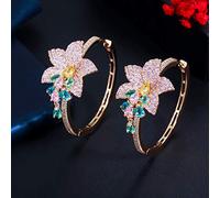 BCJMKDX Orecchini, Black Color PurpleCrystal Round Big Dangle Drop Flower Charms Hoop for Women(Yellow Gold Color)