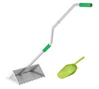 BCJMKDX Rastrello, Rastrello in Alluminio e antipulci for Spiaggia con Manico ergonomico, Cestino da 16'' con Denti ad Arpa, Resistente e setaccio for la Spiaggia e rastrello