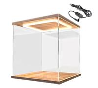 BCJMKDX Vetrina in acrilico, Contenitore portaoggetti da banco con base in legno e plastica, lunghezza 10, 15, 20, 25, 30, 35, 40, 50, 60 cm(15x15x20 cm/6x6x8 in)