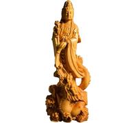 BCLYERBJ Scultura Statua del Buddha Fengshui in legno massello intagliato Quan Yin in piedi sul drago, Kwan Yin, dea della misericordia, tradizionale, realizzata a mano