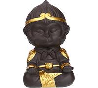 BCLYERBJ Scultura Statua in argilla viola Kung Fu Tea Pet Monkey King for la decorazione del vassoio del tè Vassoio del tè Sun Wukong Statue Sculture Figurina - Con bastoncino d'oro 2(Meditate)