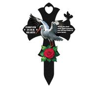BCMCZCDC Decorazione per tomba a forma di croce in metallo, resistente alle intemperie, con scritta in lingua tedesca "Für immer in unseren Herzen", decorazione per tomba di Natale, resistente alle