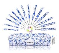 BCMRUN Set di 14 uncinetti in porcellana blu e bianca con custodia per mani artrite, 2,25 mm (B)-10 mm (N) uncinetti per principianti, regalo per la festa della mamma, amanti dell'uncinetto (Azure)