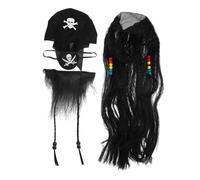 BCOATH 1set Costume Pirata Con Parrucca Barba e Benda Per Occhio Accessori Halloween Per Feste Tema e Cosplay Materiali Morbidi e Confortevoli Facile Da Indossare e Abbinare