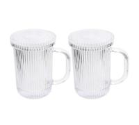 BCOATH 2 Pezzi Bicchiere di Vetro Trasparente a Righe per Latte e Caffè | Vetro, Aspetto Semplice ed Elegante, per Tavola della Colazione, Acqua Aromatizzata e Cubetti di Ghiaccio