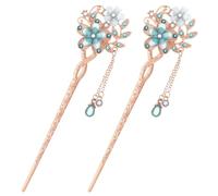 BCOATH 2 Pezzi Fermaglio per Chioma Vintage Doppio Fiore in Lega e Resina Blu Leggero con Stile Orientale Classico per Cosplay e Tradizioni Culturali