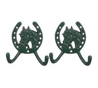BCOATH 2 Pezzi Gancio da Parete in Ferro Verde a Forma di Testa di Cavallo e Ferro di Cavallo, Decorativo e Resistente per Borse e Giacche, per Ingresso e Stanza