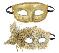 BCOATH 2 Pezzi Maschere Veneziane per Ballo Masquerade Donna Maschera Farfalla Gialla e Maschera Dorata Vintage in Plastica Leggera per Feste di Carnevale Halloween e Matrimoni