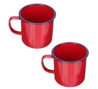 BCOATH 2 Pezzi Tazza Smaltata Vintage Rossa da 500ml, Robusta e Pratica per Ufficio e Uso Quotidiano, Stile Retrò e Design Creativo in Smalto