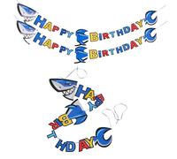 BCOATH 3 Pezzi Shark Birthday Banner Decor Ocean Beach Theme Party Garland For Under The Sea Decorations Reusable Party Supplies