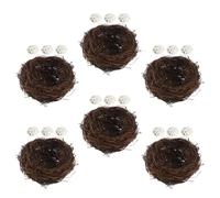 BCOATH 6 Set Nido Artificiale per Uccelli in Rattan con Uova Finte, Decorazione Versatile Fatta a Mano per Giardino e Interni, Stile Country Rustico e Artigianale