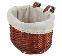 BCOATH Cestino Bici Anteriore Intrecciato in Rattan Marrone con Fodera Robusto e Portatile per Frutta Verdura e Spesa Adatto Bici Donna e Bambina