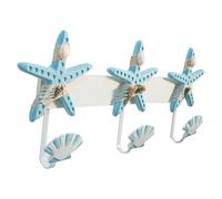 BCOATH Ganci Appendiabiti da Parete 3 Posti per Appendere Vestiti in Legno e Ferro Stile Costiero Design Stella Marina Blu Evitando Pieghe, per Creare Un'atmosfera Estiva in Ogni Stanza