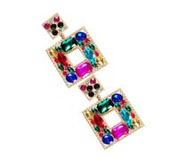 BCOATH Orecchini Pendenti Quadrati Colorati Donna con Cristalli Grandi Design Geometrico alla Moda Accessori Statement Luminosi per Occasioni Speciali