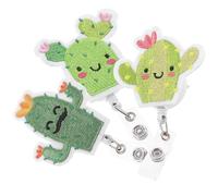 BCOATH Porta Badge Retrattile a Forma di Cactus Clip per Badge Simpatici 3pezzi in Feltro e Plastico Verde per Operatori di Sicurezza