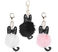 BCOATH Portachiavi a Forma di Gatto Ciondolo in Peluche Soffice, Set da 3 Pezzi in Metallo Pallina Decorativa, Accessori per Borse Femminili in Colori Bianco, Nero e Rosa