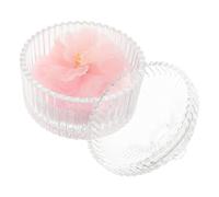 BCOATH Set 1 Puff Doppia Funzione in Velluto con Scatola in Vetro Elegante, Design 3d Fiore a Nastro, Delicato sulla Pelle, Contenitore per Polvere Libera e Corpo