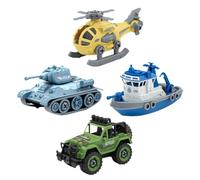 BCOATH Set di 4 Giocattoli da Costruzione Militari per Montaggio Carro Armato Nave da Guerra e Elicottero Cacciavite Stimola Creatività e Sviluppo Intellettuale