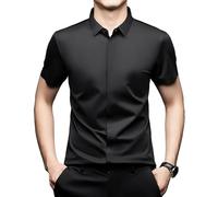 BCSRVCE Camicie da Uomo Classiche A Maniche Corte, Eleganti, con Bottoni Nascosti, Effetto Seta, Elasticizzate, Non Stirabili, Comode, Estive, Antipiega, Casual da Lavoro, Nere, XL