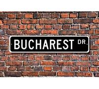 BCTS Cartello Decorativo Stradale/Metropolitana Bucharest Souvenir 10,2 x 40,6 cm in Metallo Nero