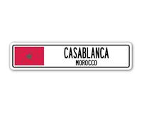 BCTS - Cartello stradale Casablanca Marocco in alluminio, con bandiera marocchina, città, paese e strada, 10 x 40 cm