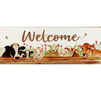 Bcts - Targa da appendere con scritta "Welcome" e animali della fattoria, ornamento con pecora, mucca, maiale, capra, pollo in metallo, 20,3 x 30,5 cm