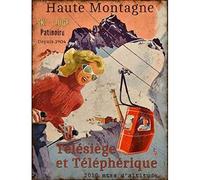 Bcts - Targa da parete in metallo, stile vintage, con scritta in lingua inglese "Ski Skiing Cable Car France", 20,3 x 30,5 cm